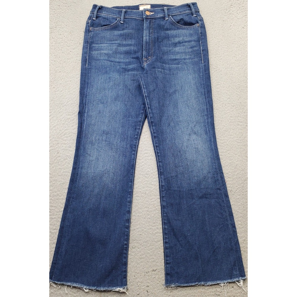 Mother The Hustler Ankle Fray Jeans Womens 30 Blue Denim Dark Wash Stretch